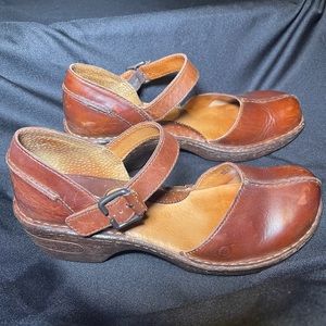 Born Brown Leather MaryJanes Clogs